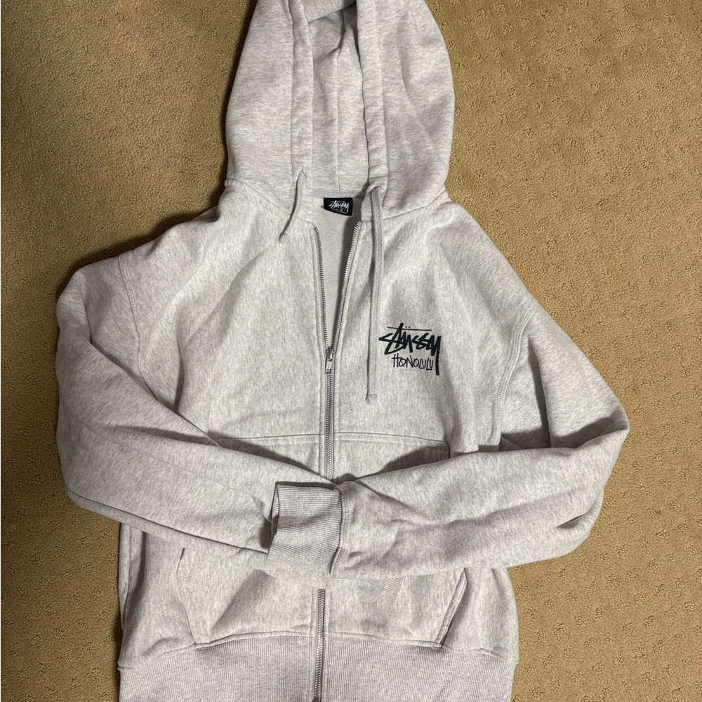 Stussy Light Gray Hoodie with Black Logo